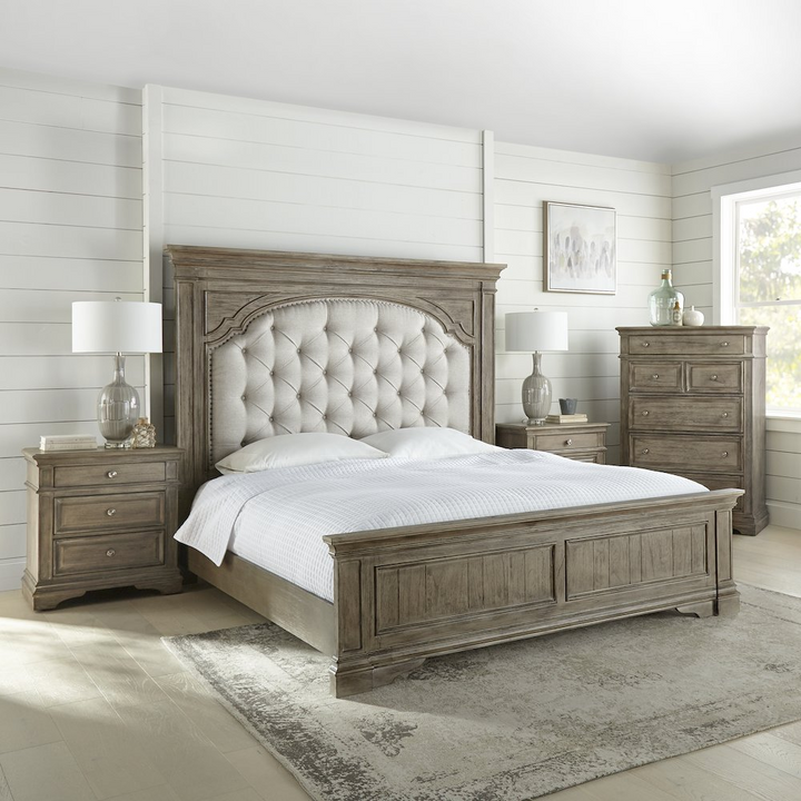 Highland Park Mediterranean Farmhouse King Bed - Driftwood - Mediterranean Tuscan Contemporary Home Decor Furniture