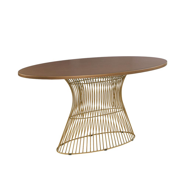 Mid-Century Modern Oval Dining Table - Seats 6, Golden Bronze Top with Antique Bronze Wire Frame - Mediterranean Italian Contemporary Home Decor Furniture