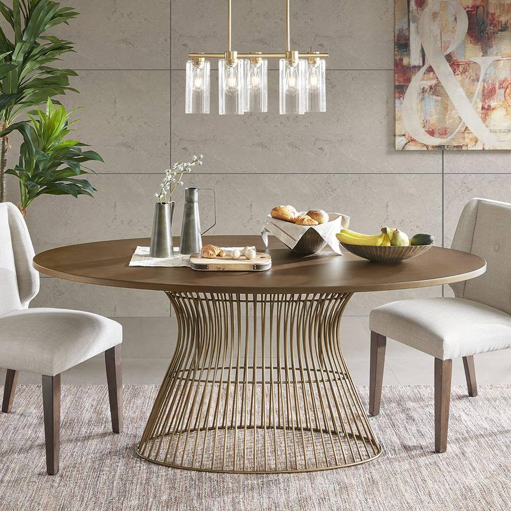 Mid-Century Modern Oval Dining Table - Seats 6, Golden Bronze Top with Antique Bronze Wire Frame - Mediterranean Italian Contemporary Home Decor Furniture