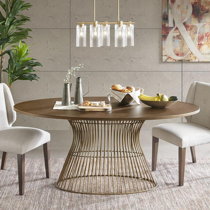 Mid-Century Modern Oval Dining Table - Seats 6, Golden Bronze Top with Antique Bronze Wire Frame - Mediterranean Italian Contemporary Home Decor Furniture