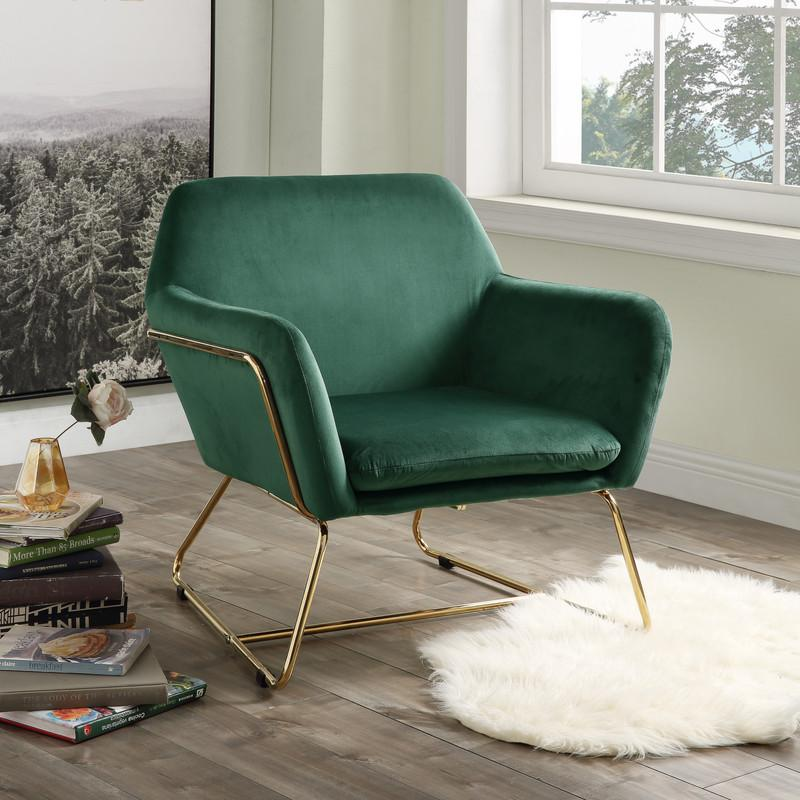 Keira Metal Green Velvet Mediterranean Italian Accent Chair - Mediterranean Italian Contemporary Home Decor Furniture