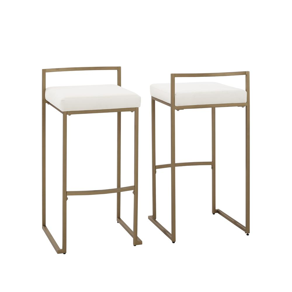 Buy farmhouse furniture The Portofino White Tuscan Leather &amp; Gold Bar Stools – Set of 2 - Modern Cottage Farmhouse Furniture