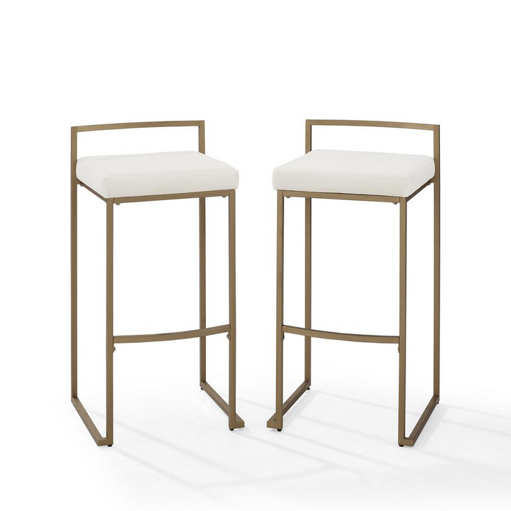 Buy farmhouse furniture The Portofino White Tuscan Leather &amp; Gold Bar Stools – Set of 2 - Modern Cottage Farmhouse Furniture