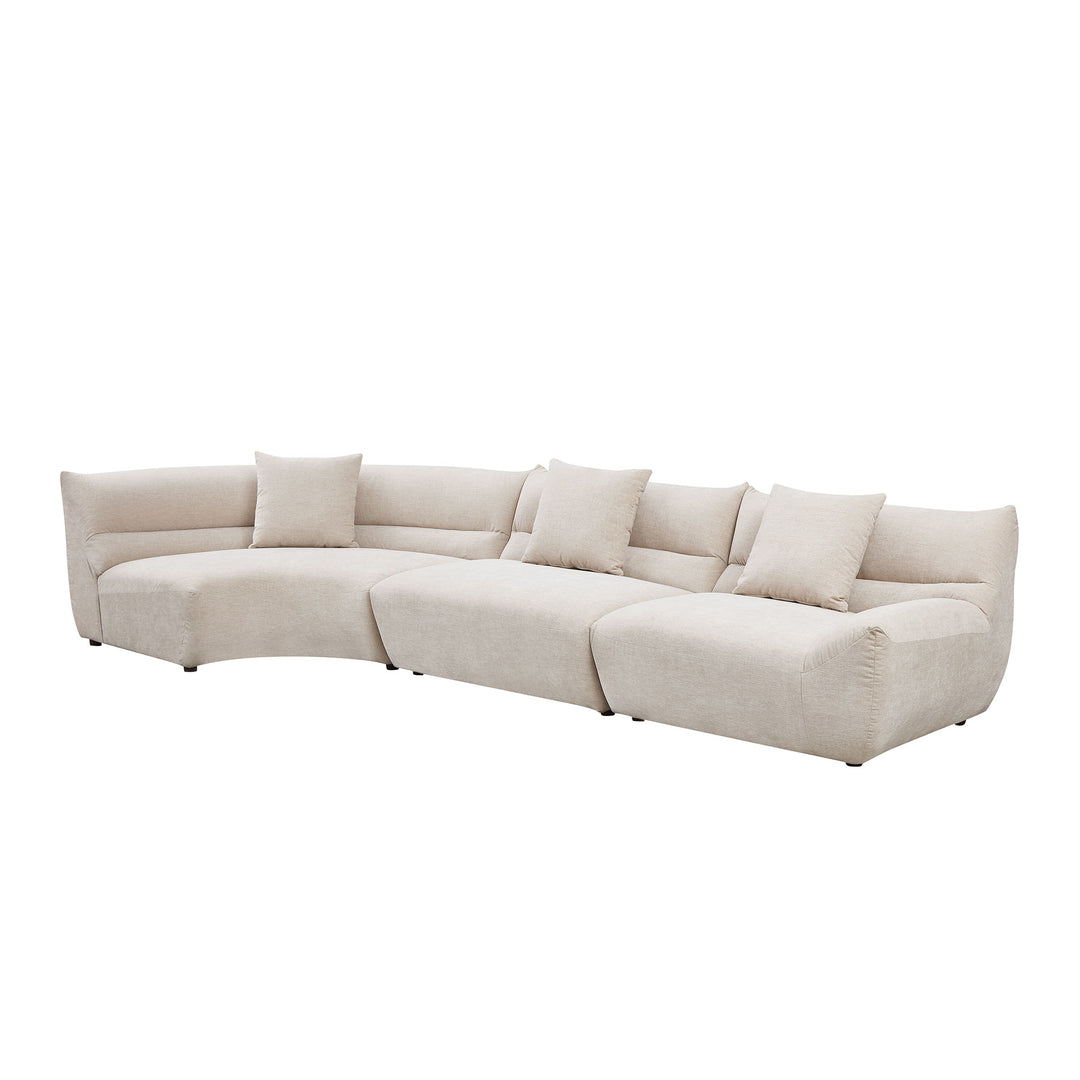 Buy farmhouse furniture Off White Modular Curved Sectional Sofa, 3-Piece Free-Form Configuration with 3 Throw Pillows - Modern Cottage Farmhouse Furniture