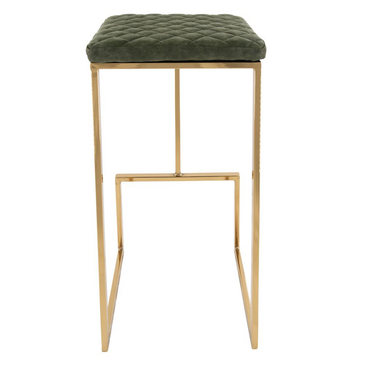 The Portofino Olive Green Tuscan Leather & Gold Bar Stools – Set of 2 - Mediterranean Italian Contemporary Home Decor Furniture