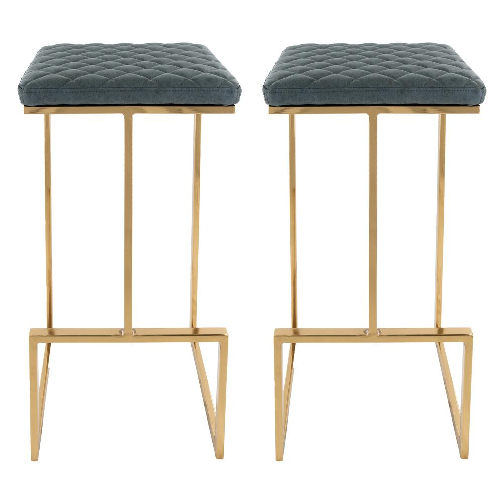 Buy farmhouse furniture The Portofino Gray Tuscan Leather & Gold Bar Stools – Set of 2 - Modern Cottage Farmhouse Furniture