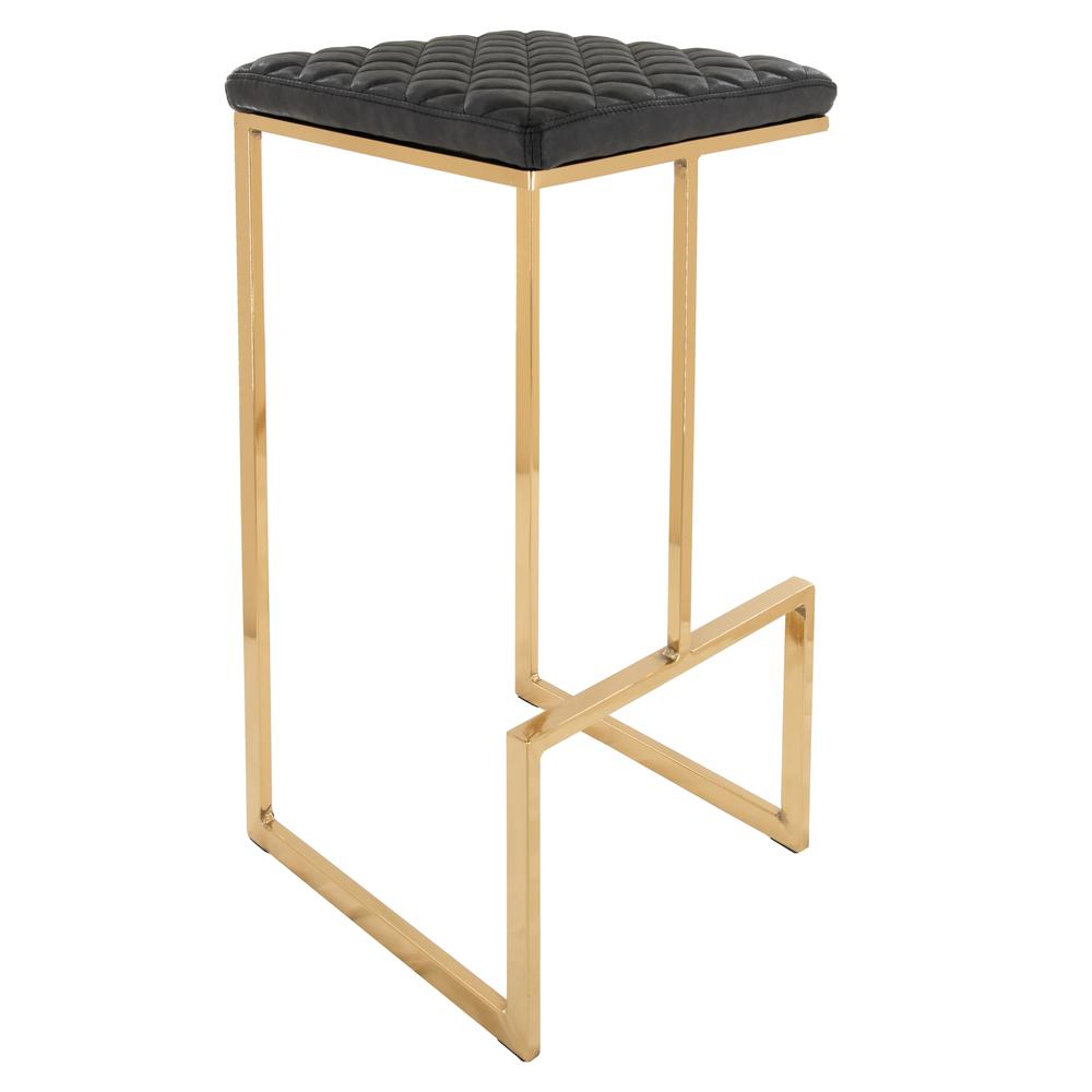 The Portofino Black Tuscan Leather & Gold Bar Stools – Set of 2 - Mediterranean Tuscan Contemporary Home Decor Furniture