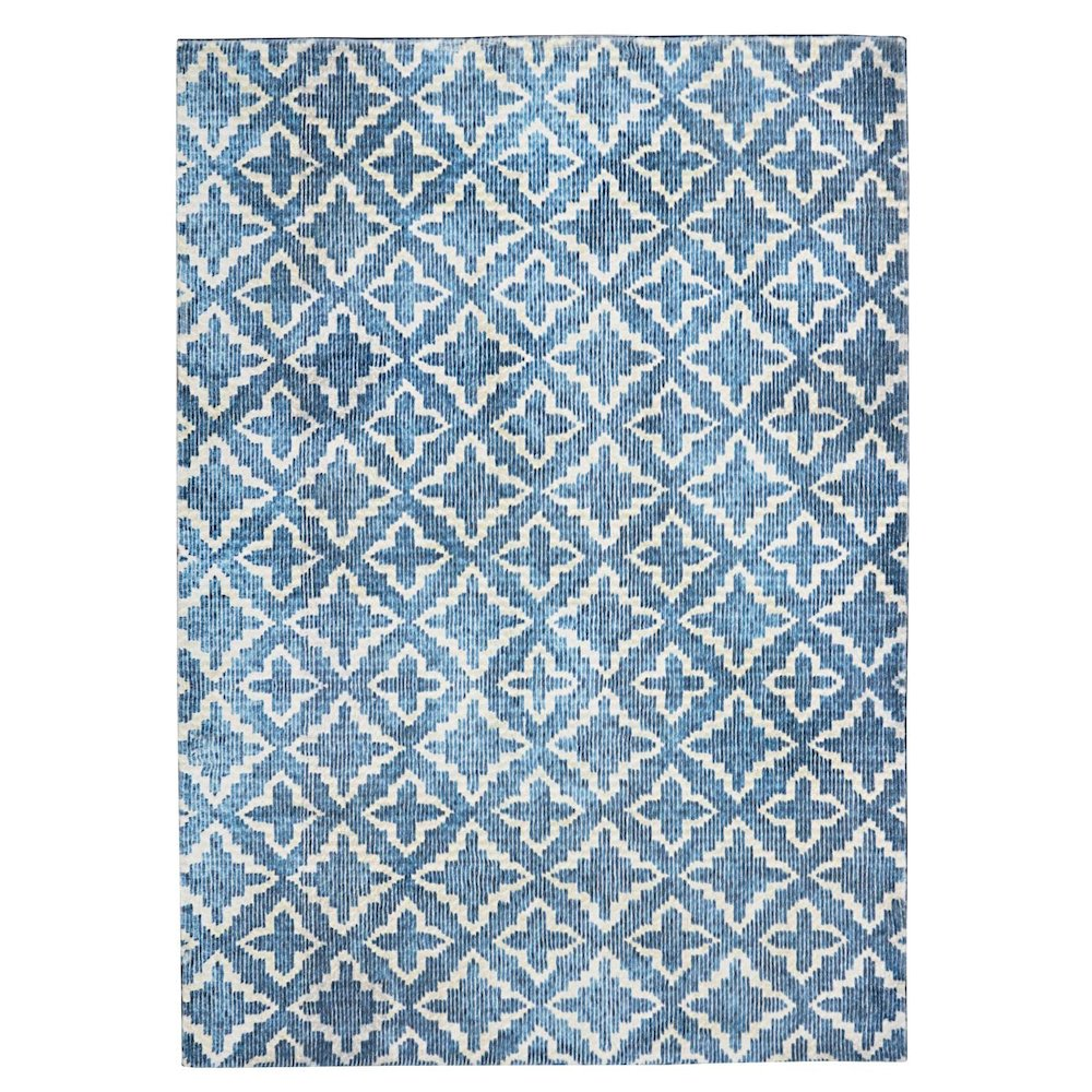 Azurea Greece Santorini Rabbit Linear Blue White 8x10 Rug - Mediterranean Italian Contemporary Home Decor Furniture