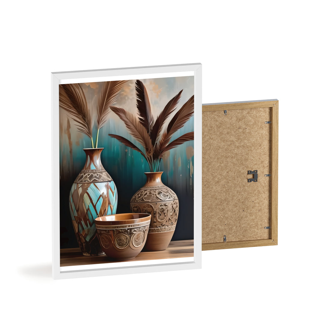 Boho Aesthetic Earthy Bowls Posters with Wooden Frame | Biophilic Design Airbnb Decor Furniture 