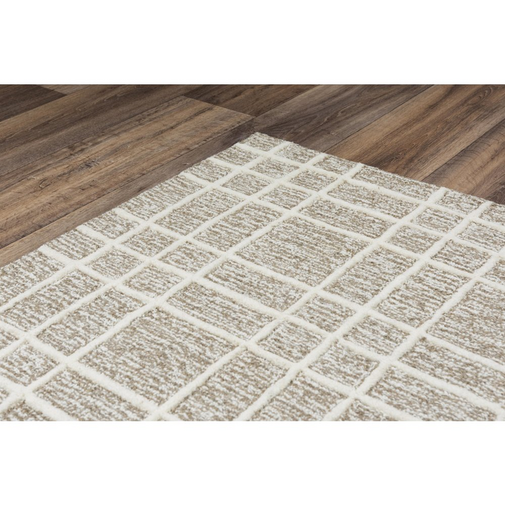 Oatmeal Large Mediterranean Modern Farmhouse 9'9" x 13'9" Cut & Loop Pile Hand Tufted Rug - Mediterranean Italian Contemporary Home Decor Furniture