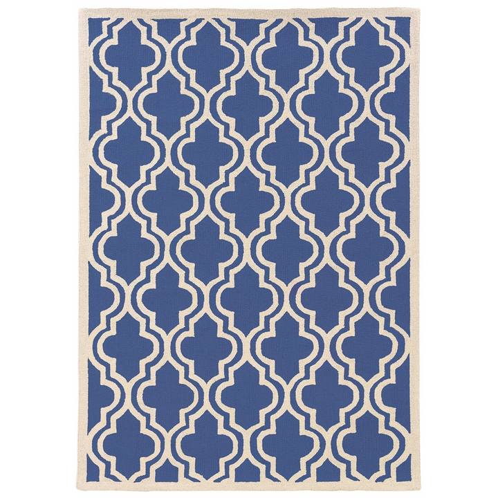 Santorini Quatrefoil Coastal Mediterranean Large Navy & Ivory 8x10 Area Rug - Mediterranean Italian Contemporary Home Decor Furniture