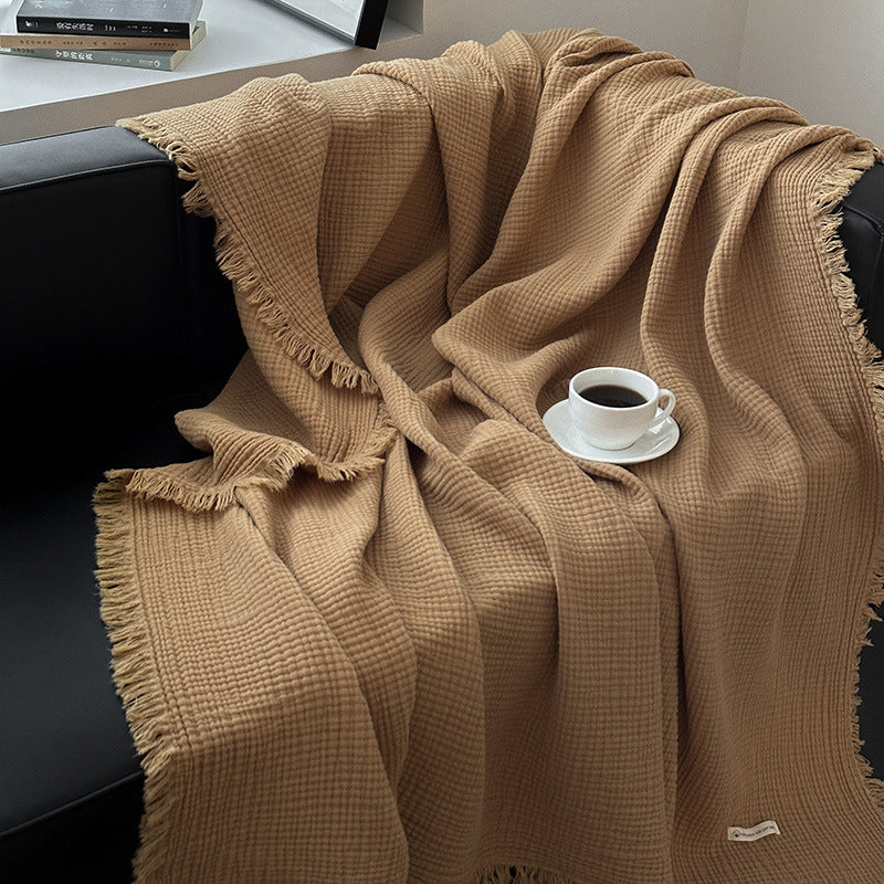 Buy farmhouse furniture Ranchwood Haven | Modern Neutral Farmhouse Tassel Throw Blanket - Modern Cottage Farmhouse Furniture