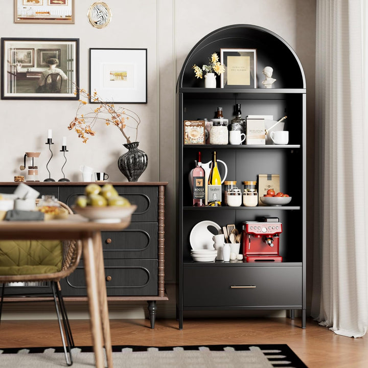 Buy farmhouse furniture Metal Modern Barn Farmhouse Arched Bookshelf - Modern Cottage Farmhouse Furniture