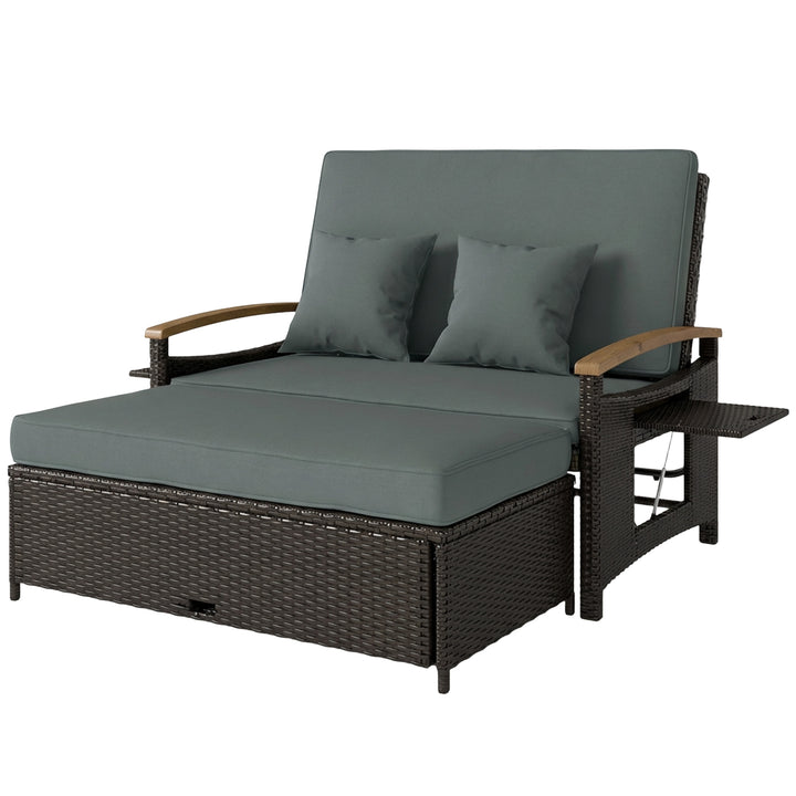 Buy farmhouse furniture Gray Rattan &amp; Wood Armrest European Farmhouse Style Sofa Couch Sectional Daybed - Modern Cottage Farmhouse Furniture