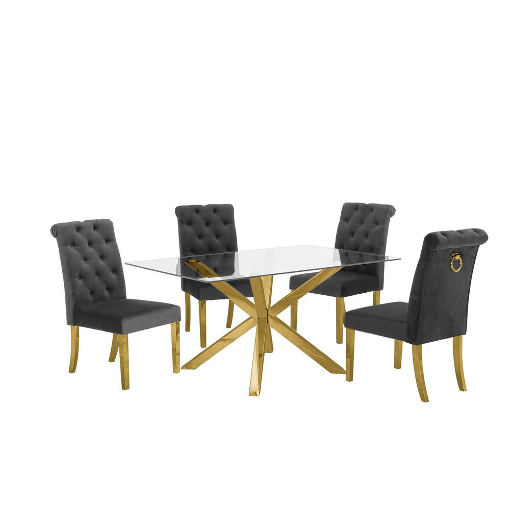 Boho Aesthetic Contemporary 5pc Dining Set, Glass Dining Table | Biophilic Design Airbnb Decor Furniture 