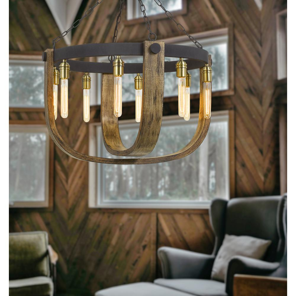 Boho Aesthetic Distressed Farmhouse Metal/Wood Chandelier | Biophilic Design Airbnb Decor Furniture 