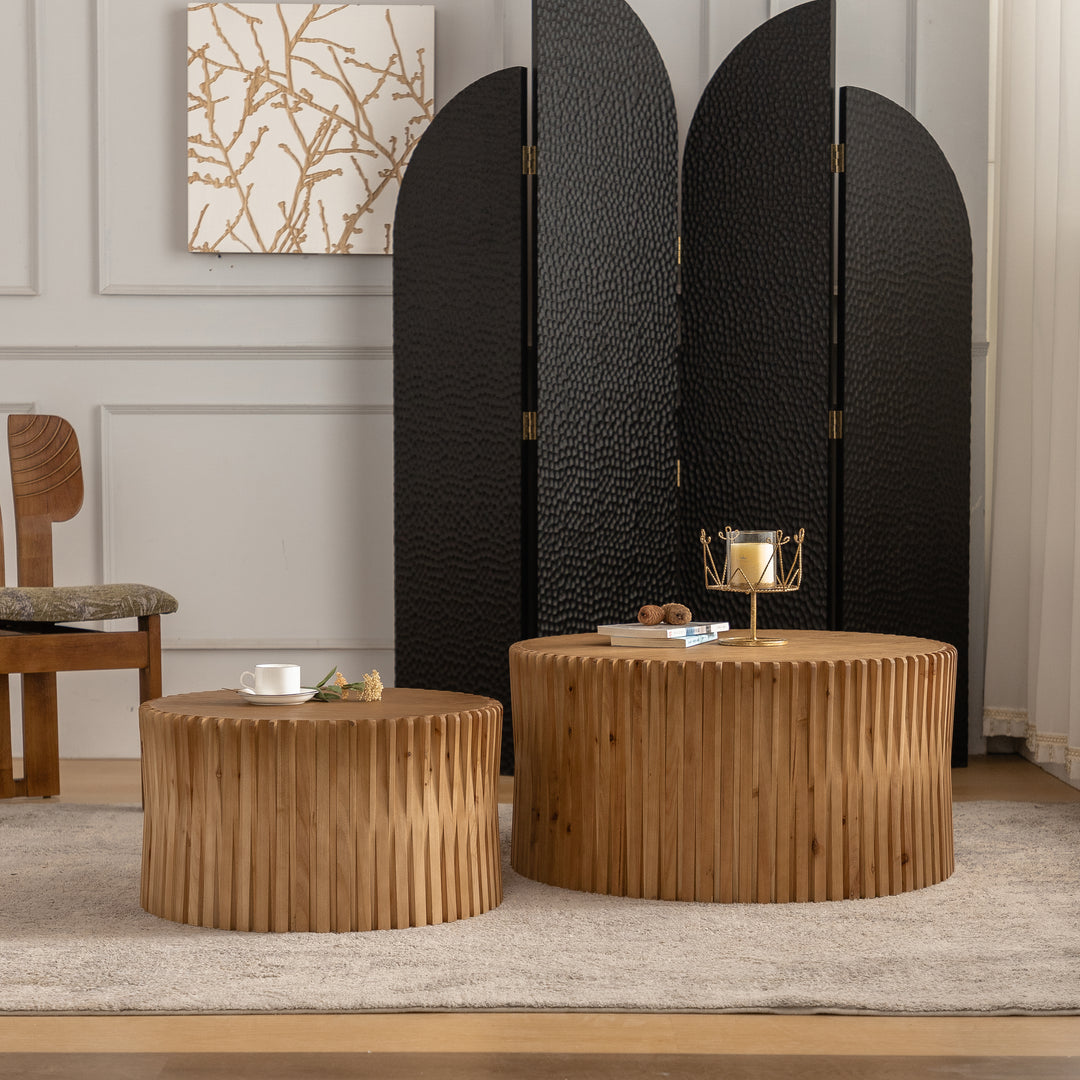 Mediterranean Farmhouse Cylindrical Coffee Table Set of 2 - Mediterranean Italian Contemporary Home Decor Furniture