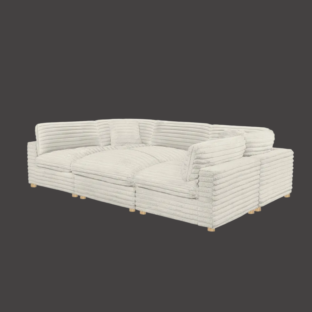 6-Piece Beige Textures Mediterranean Farmhouse Corduroy Modular Sofa Sectional - Modern Cottage Farmhouse Furniture