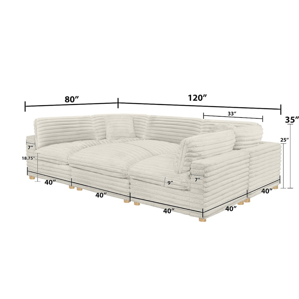 6-Piece Beige Textures Mediterranean Farmhouse Corduroy Modular Sofa Sectional - Modern Cottage Farmhouse Furniture