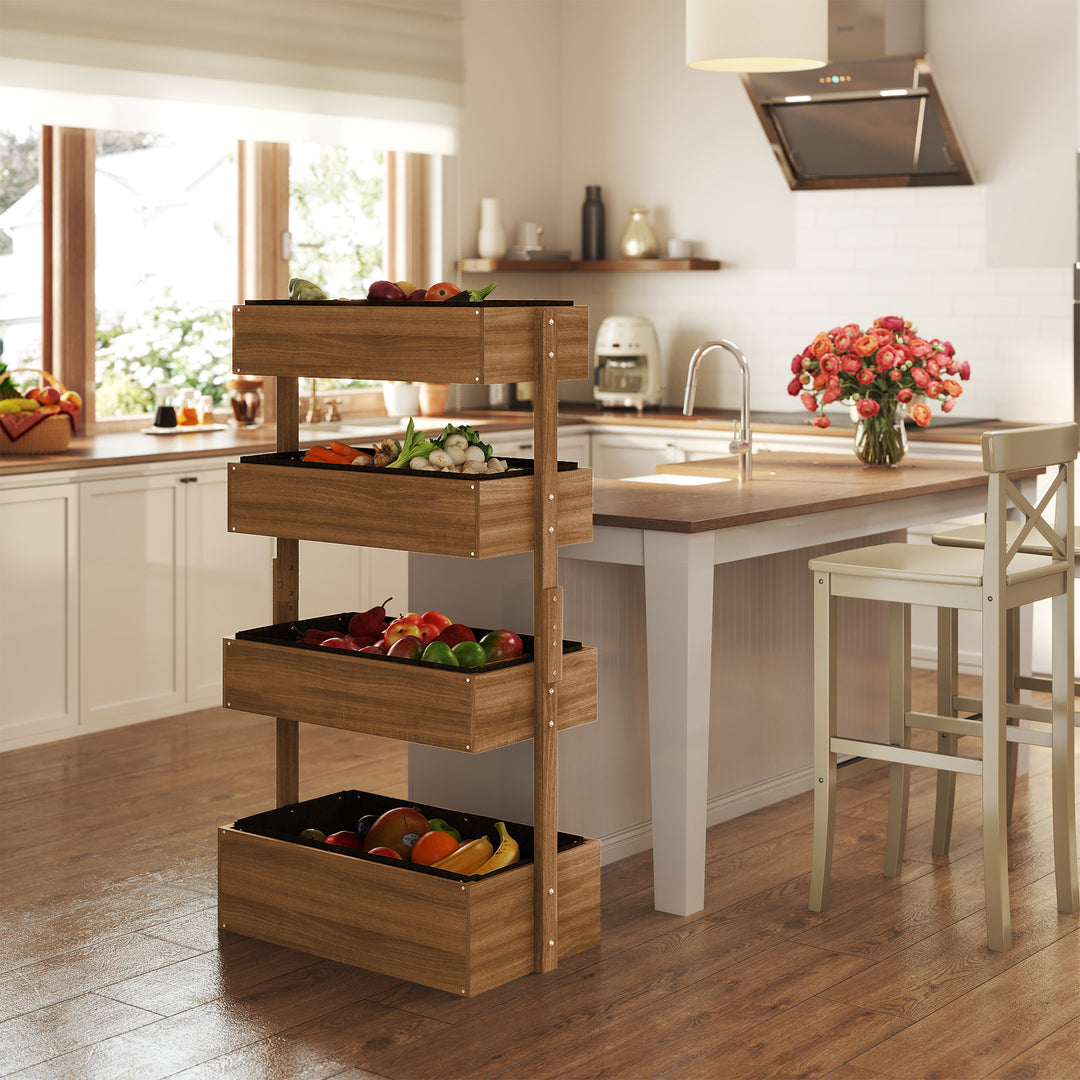 Mediterranean 4 Tier Raised Garden Wooden Planter Box - Mediterranean Italian Contemporary Home Decor Furniture