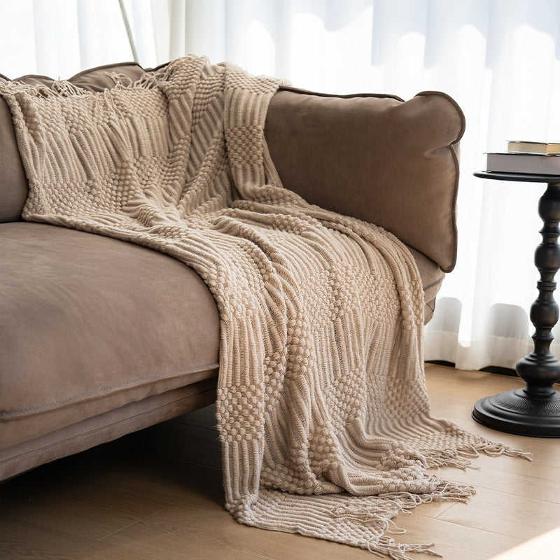 Buy farmhouse furniture Amberwood | Modern Farmhouse Cottage Tasseled Beige Throw Blanket - Modern Cottage Farmhouse Furniture