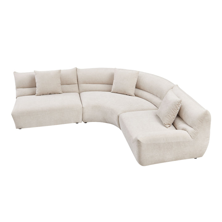 Buy farmhouse furniture Off White Modular Curved Sectional Sofa, 3-Piece Free-Form Configuration with 3 Throw Pillows - Modern Cottage Farmhouse Furniture