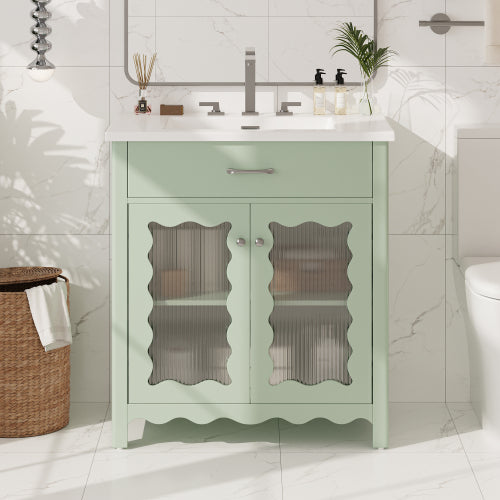 Buy farmhouse furniture Sage Modern Cottage Bathroom Vanity With Tempered Glass - Modern Cottage Farmhouse Furniture