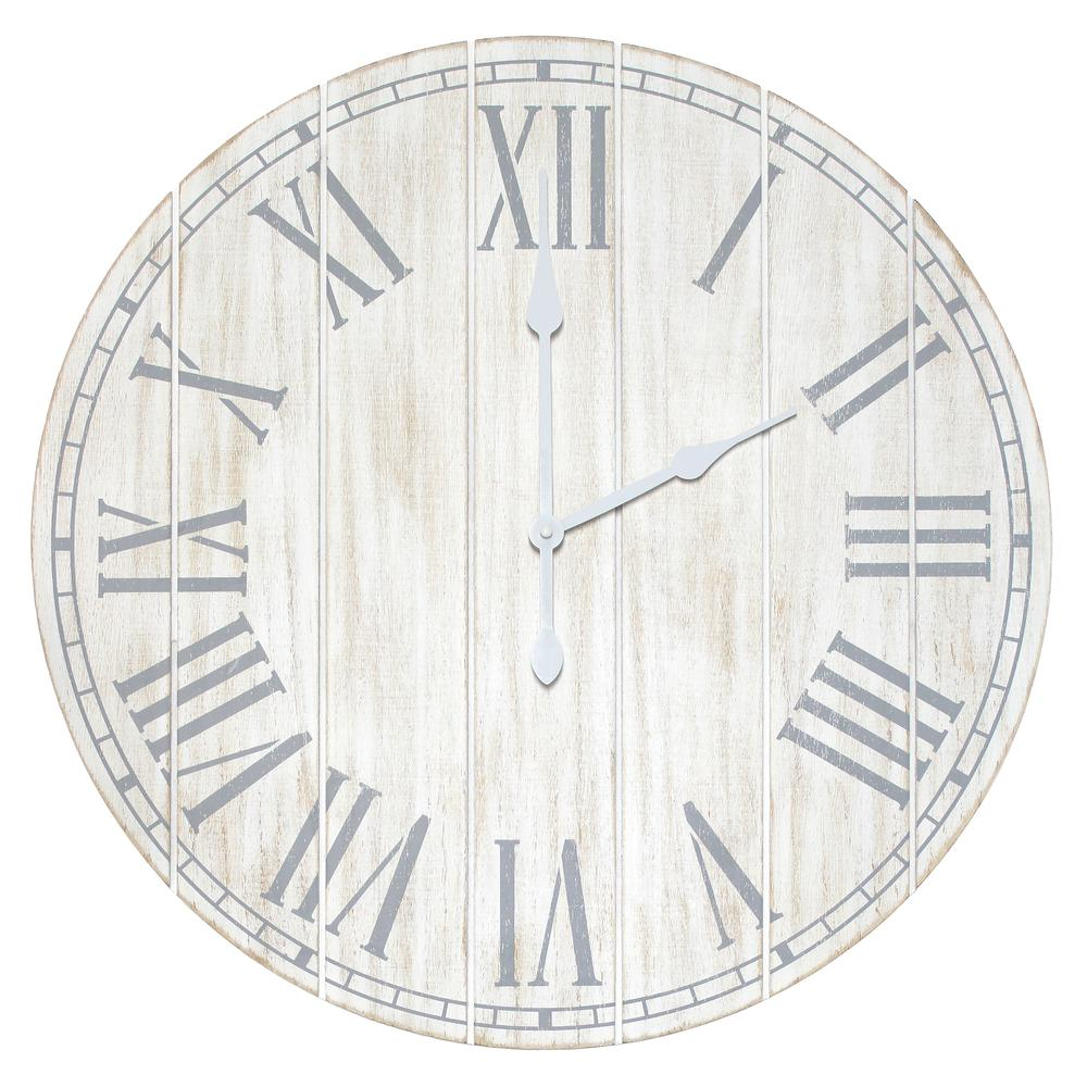 Boho Aesthetic AshWood White Wash Plank 23" Large Coastal Rustic Wall Clock | Biophilic Design Airbnb Decor Furniture 