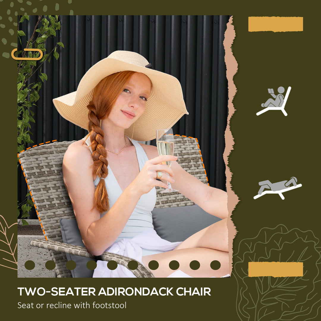Buy farmhouse furniture Charlotte Grey Rattan 2-Person Patio Adirondack Chair | Outdoor Farmhouse Deck Chair with Ottomans - Modern Cottage Farmhouse Furniture