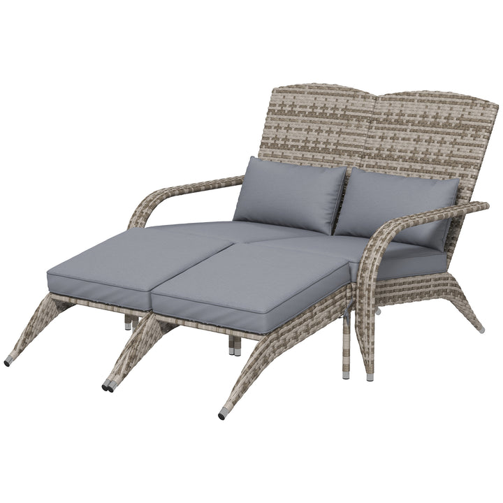 Buy farmhouse furniture Charlotte Grey Rattan 2-Person Patio Adirondack Chair | Outdoor Farmhouse Deck Chair with Ottomans - Modern Cottage Farmhouse Furniture