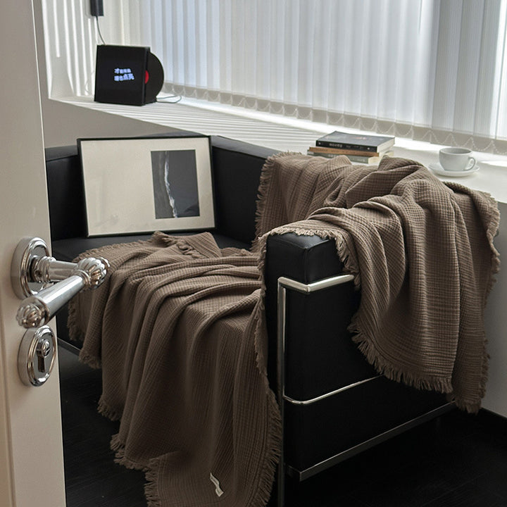 Buy farmhouse furniture Ranchwood Haven | Modern Neutral Farmhouse Tassel Throw Blanket - Modern Cottage Farmhouse Furniture