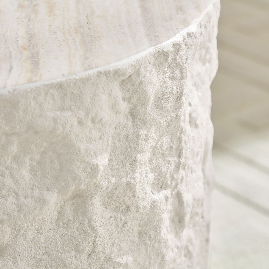 Helios | Circular Italian Mediterranean Limestone Artificial Coffee Table Set - Mediterranean Italian Contemporary Home Decor Furniture