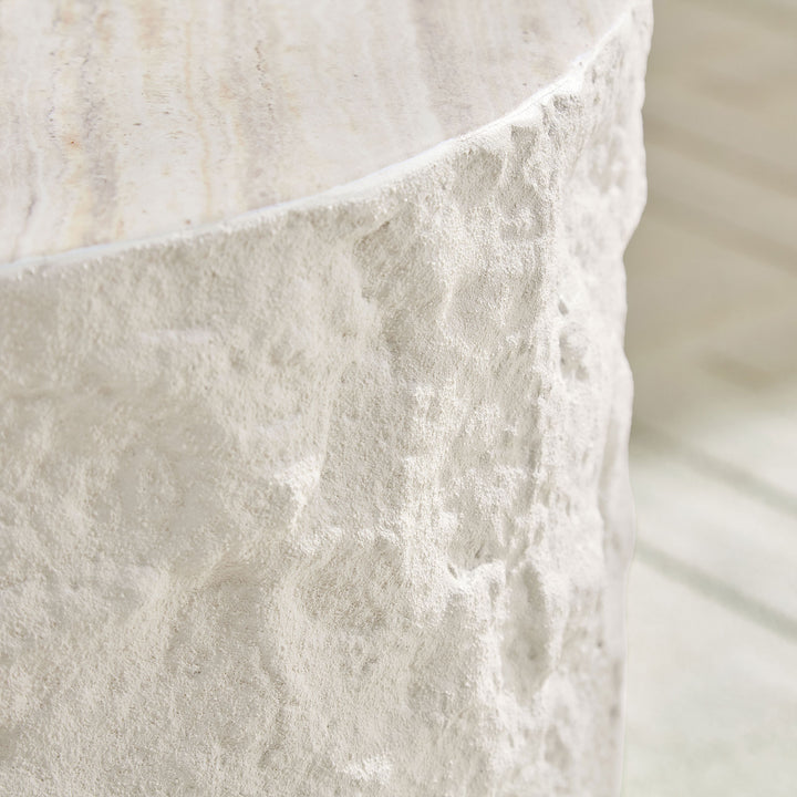 Helios | Circular Italian Mediterranean Limestone Artificial Coffee Table Set - Mediterranean Italian Contemporary Home Decor Furniture