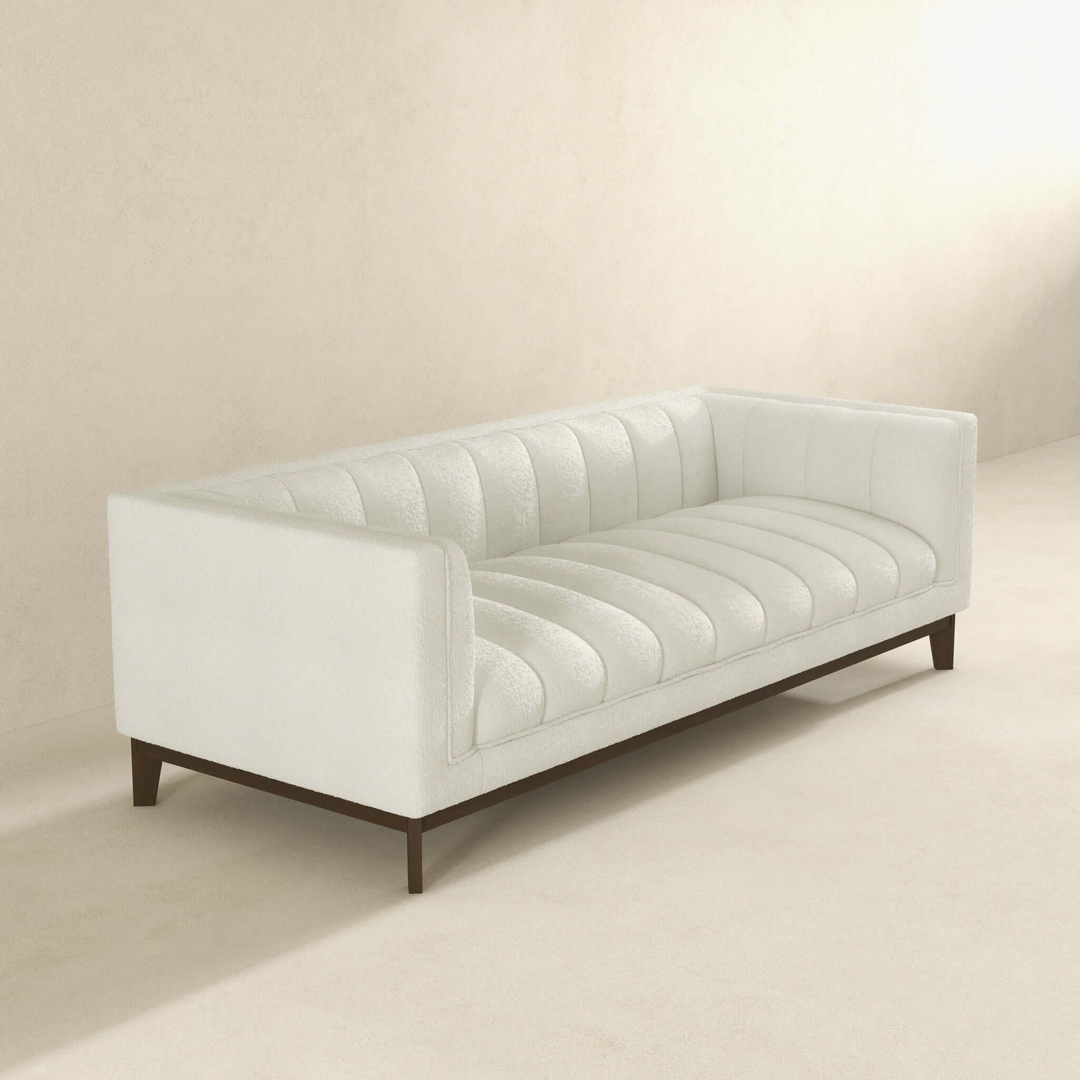 Buy farmhouse furniture Melissa Mid-Century White Boucle Modern Sofa - Modern Cottage Farmhouse Furniture