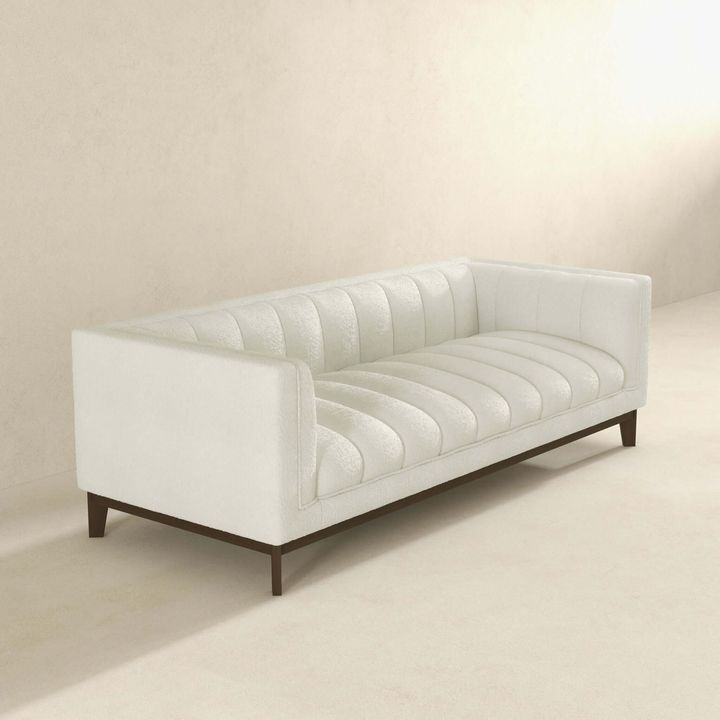 Buy farmhouse furniture Melissa Mid-Century White Boucle Modern Sofa - Modern Cottage Farmhouse Furniture