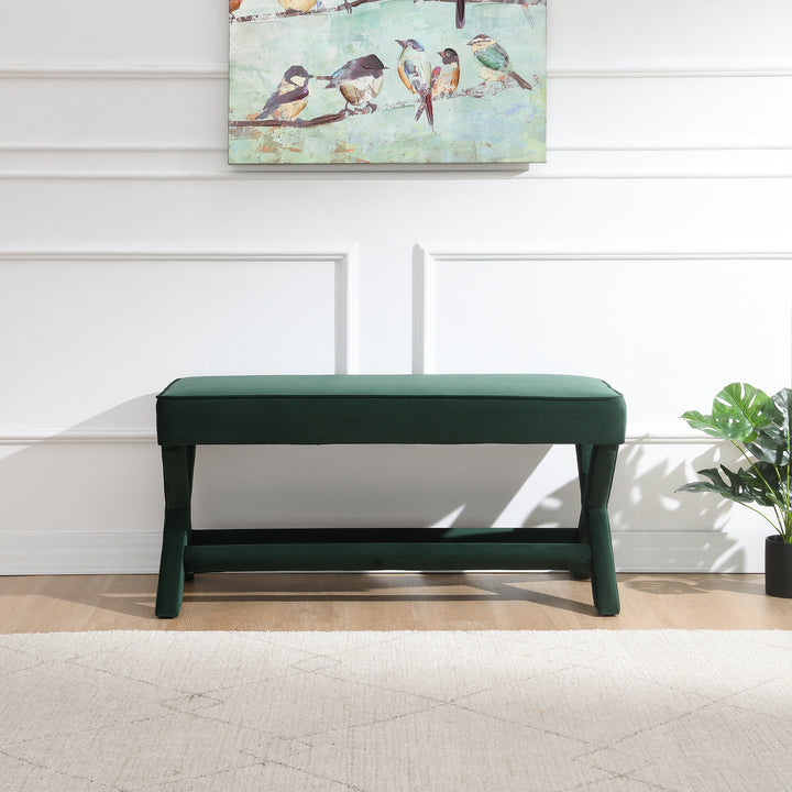Buy farmhouse furniture Green Upholstered Bench X-Crossed Legs - Modern Cottage Farmhouse Furniture