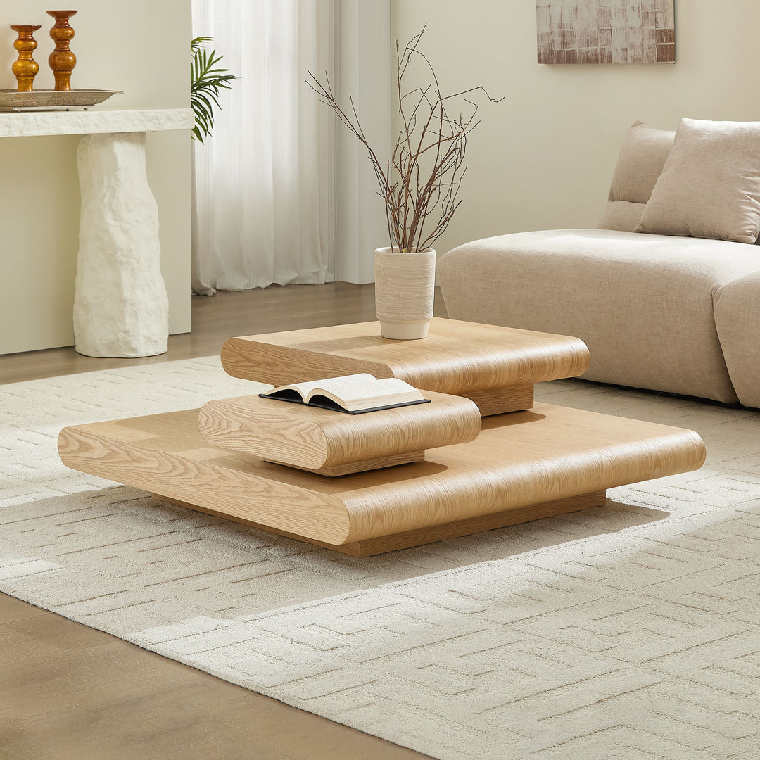 Buy farmhouse furniture 3-Piece Modular Coffee Table Set | Stackable Farmhouse Cottage Wood-Look Stacking Tables - Modern Cottage Farmhouse Furniture