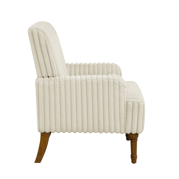 Buy farmhouse furniture Beige Corduroy Accent Chair | Wide-Wale Farmhouse Lounge Chair with Solid Wood Legs - Modern Cottage Farmhouse Furniture