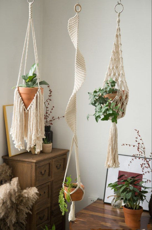 Boho Aesthetic Boho Plant Hanging Spider Plant Net Bag Decoration | Biophilic Design Airbnb Decor Furniture 