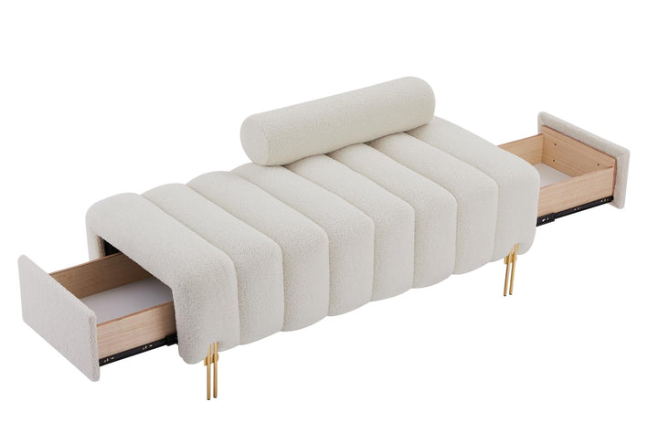Boho Aesthetic Modern End of Bed Bench Upholstered Teddy Entryway Ottoman Bench Fuzzy Sofa Stool Footrest Window Bench with Gold Metal Legs for Bedroom Apartments | Biophilic Design Airbnb Decor Furniture 