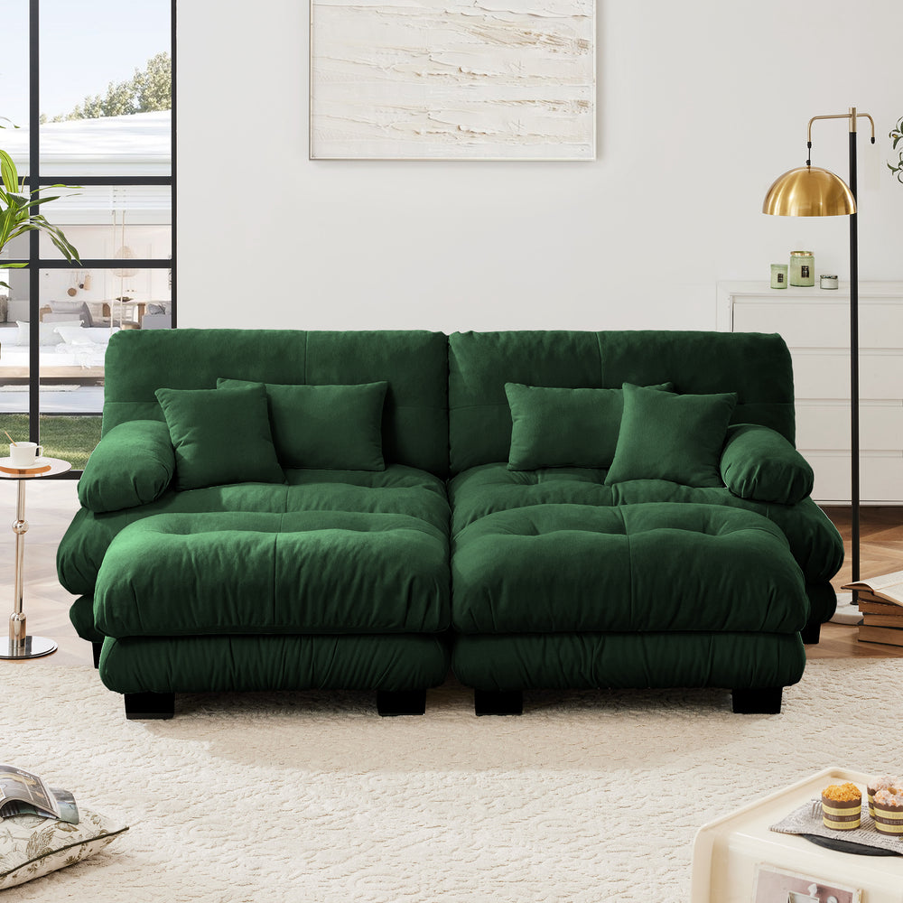 Marbella | Upholstered Mediterranean Luxury Cloud Green Wide Arm Sofa 2 Chaises - Mediterranean Tuscan Contemporary Home Decor Furniture