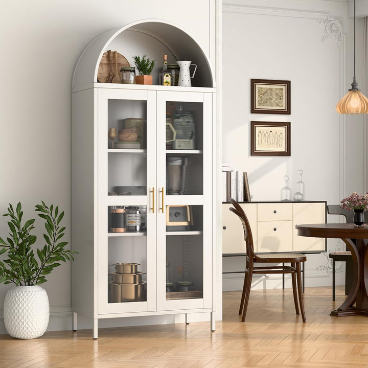 Large Mediterranean White Metal Arched Household Storage Cabinet - Mediterranean Italian Contemporary Home Decor Furniture