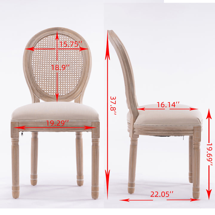 Mediterranean French Wood Antique Linen & Rattan Dining Chair (Set Of 2) - Mediterranean Italian Contemporary Home Decor Furniture