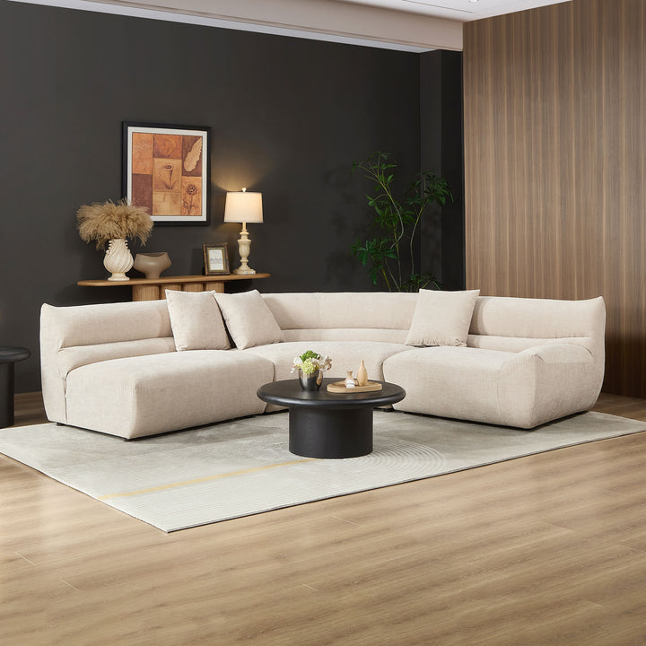 Buy farmhouse furniture Off White Modular Curved Sectional Sofa, 3-Piece Free-Form Configuration with 3 Throw Pillows - Modern Cottage Farmhouse Furniture