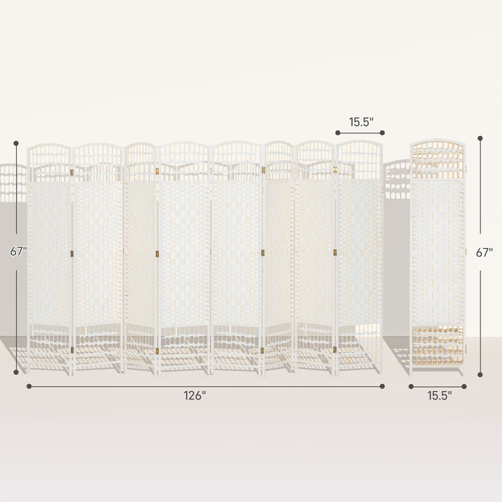 Buy farmhouse furniture Folding Room Divider | 8-Panel Wave Fiber Privacy Screen, White - Modern Cottage Farmhouse Furniture