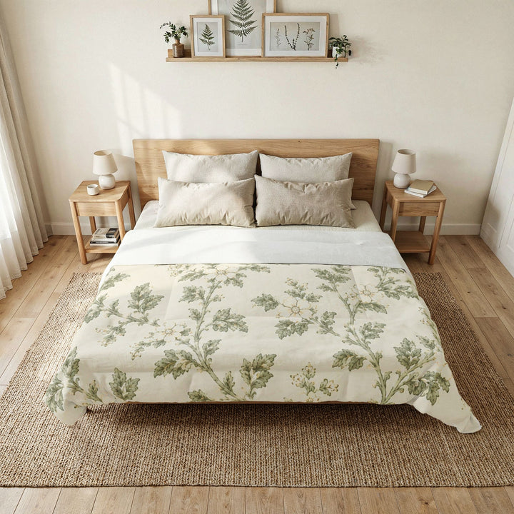 Buy farmhouse furniture Cream &amp; Sage Floral Cotton Comforter By. Artisan Blooms - Modern Cottage Farmhouse Furniture