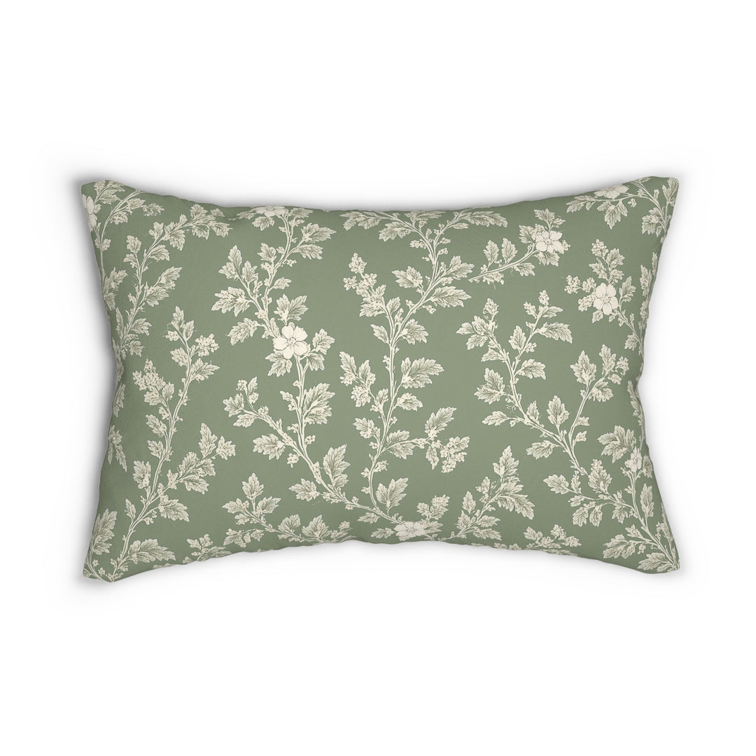 Sage and Cream Floral Lumbar Pillow