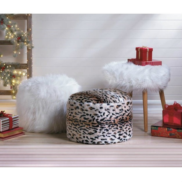 Boho Aesthetic Le Hyères | Soft Snow White Ottoman Pouf Seat | Biophilic Design Airbnb Decor Furniture 