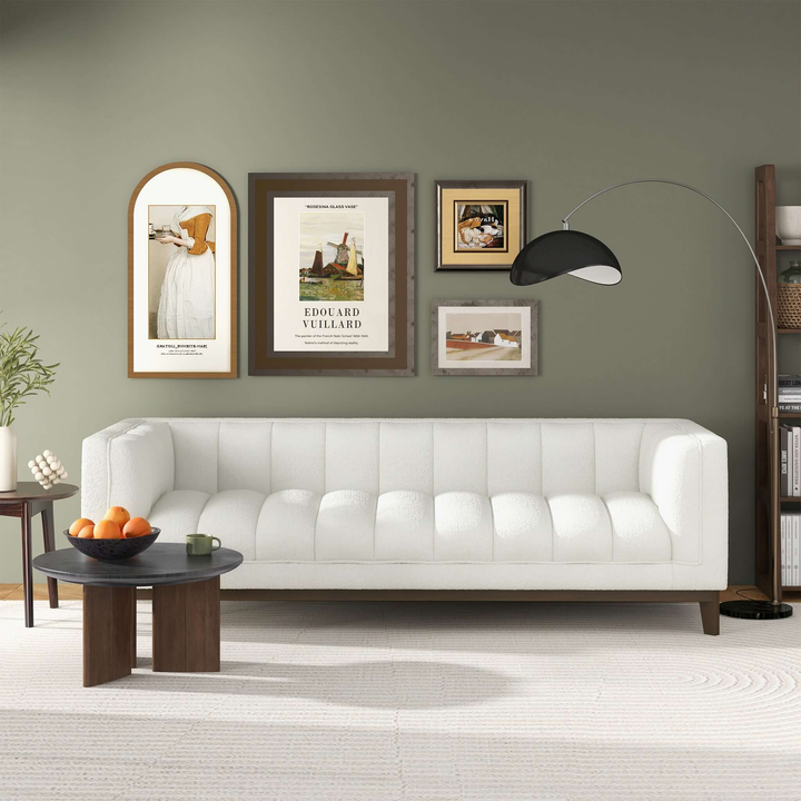 Buy farmhouse furniture Melissa Mid-Century White Boucle Modern Sofa - Modern Cottage Farmhouse Furniture