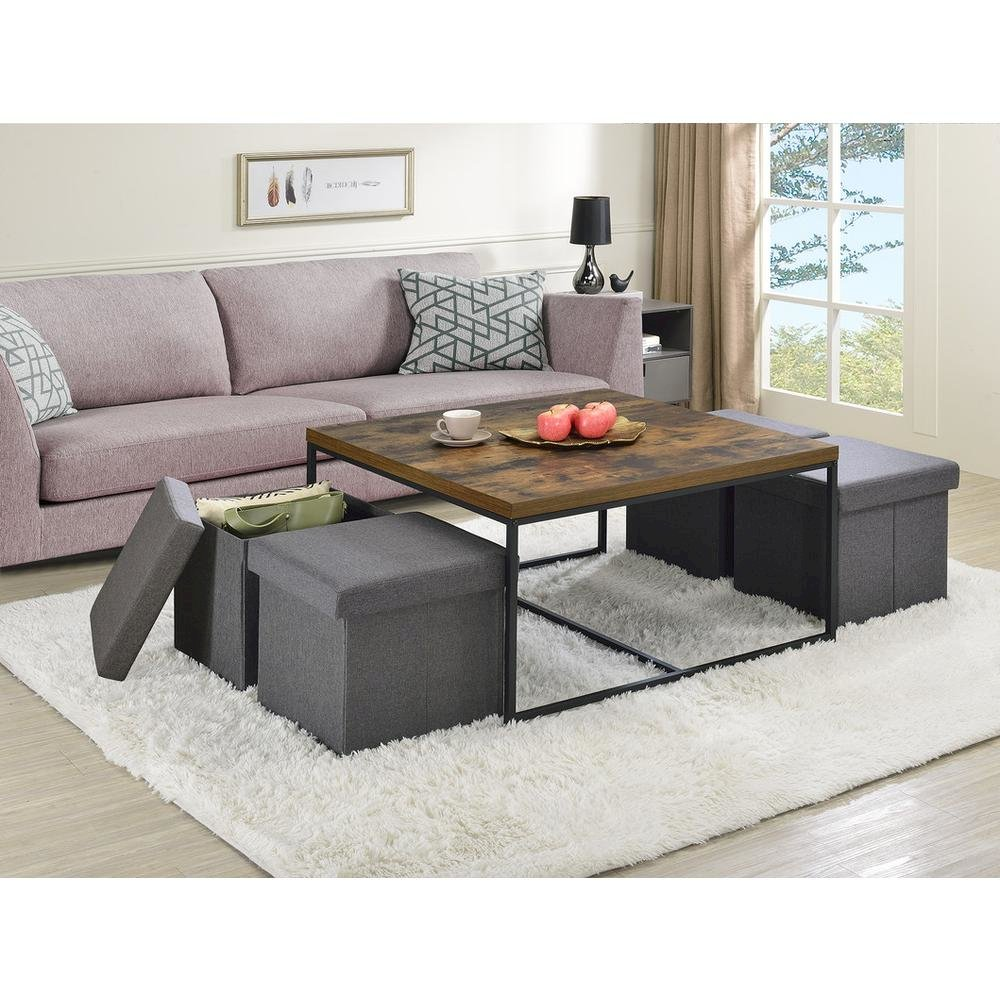 Caitlin Weathered Oak Wood Grain 5 Piece Coffee Table Set - Mediterranean Italian Contemporary Home Decor Furniture